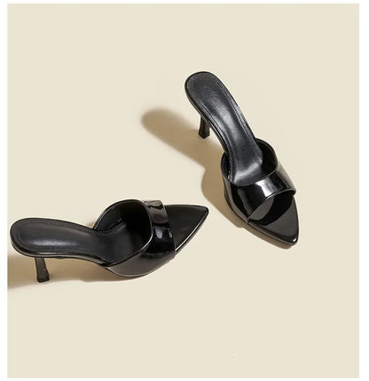 Patent Leather High Heel Slippers – Elegant Pointed Toe