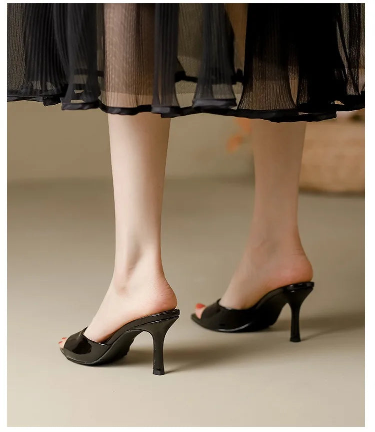Patent Leather High Heel Slippers – Elegant Pointed Toe