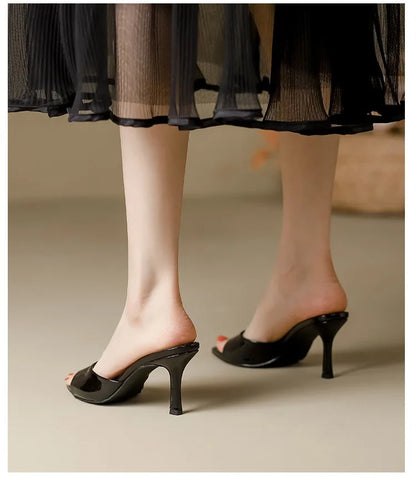 Patent Leather High Heel Slippers – Elegant Pointed Toe