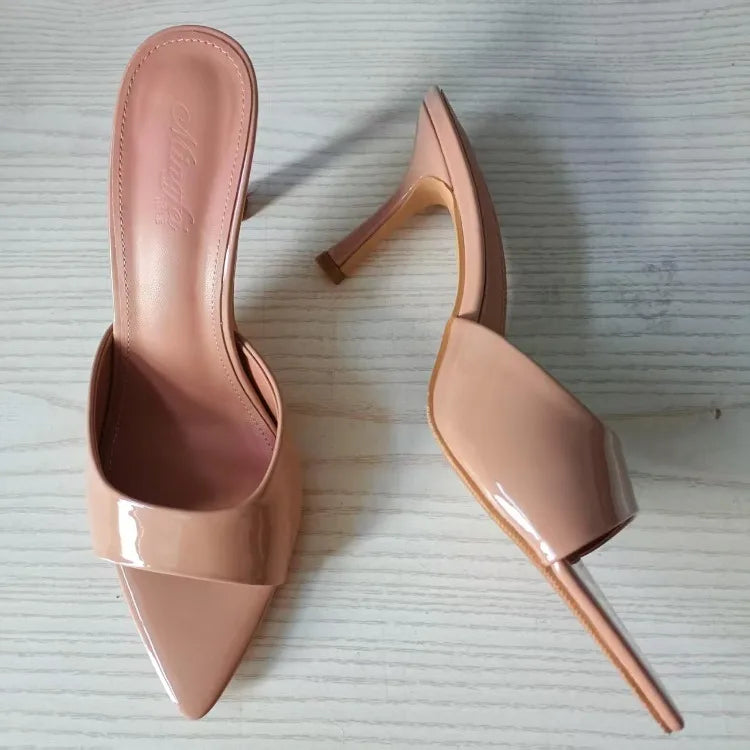 Patent Leather High Heel Slippers – Elegant Pointed Toe