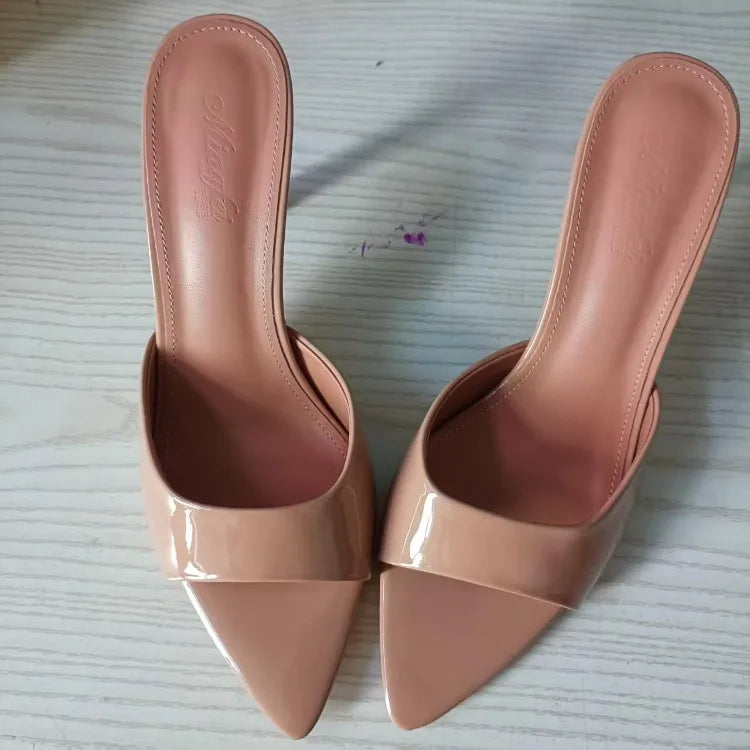 Patent Leather High Heel Slippers – Elegant Pointed Toe