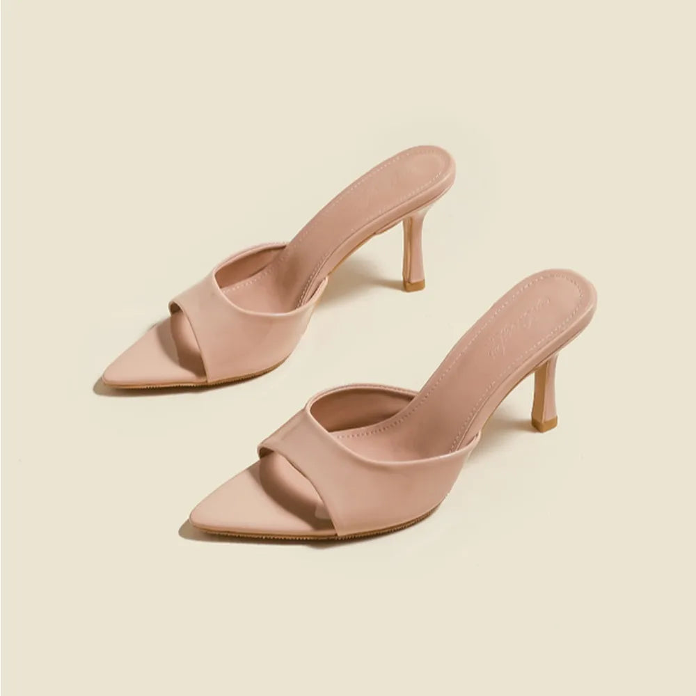 Patent Leather High Heel Slippers – Elegant Pointed Toe