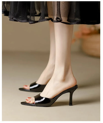 Patent Leather High Heel Slippers – Elegant Pointed Toe