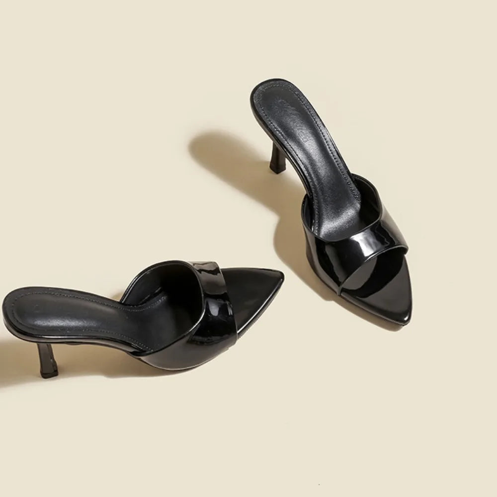 Patent Leather High Heel Slippers – Elegant Pointed Toe